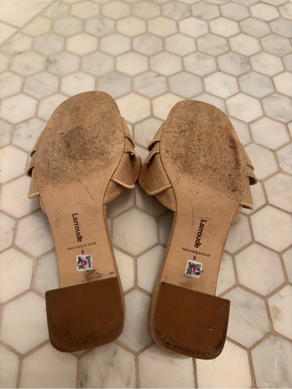 Larroude Tan Ruffle Slide Sandals - Picture 2 of 2